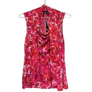 NWT New Directions Top Sleeveless Abstract Floral Scoop Neckline Open Front S